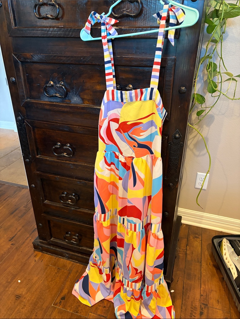 Colorful Abstract Tie-Strap Maxi Dress